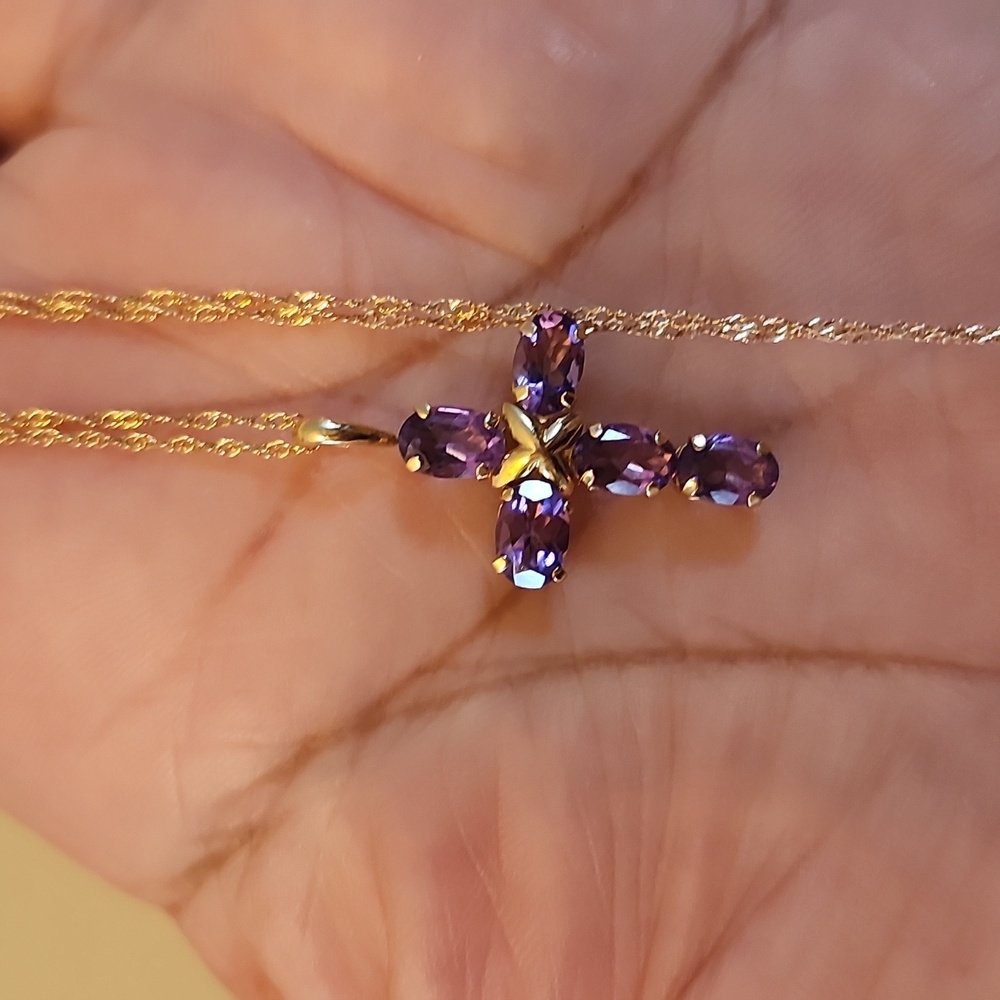 10kt Elegant Amethyst Cross Pendant ( PENDANT ONLY)